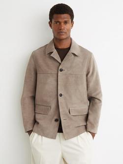 Reiss Silvano Soft Suede Heavy Overshirt, Grey, Grey