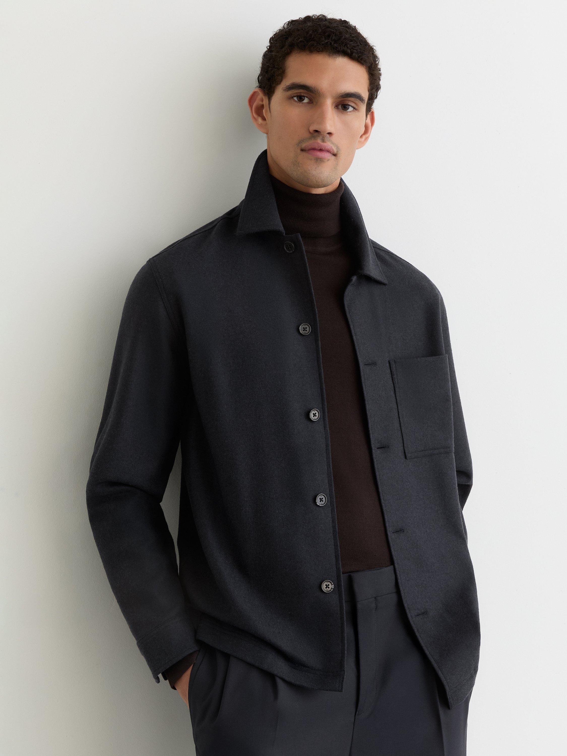Product image 1 of 5, which shows Reiss Cooper Wool-Blend Patch-Pocket Overshirt, Navy, XS
