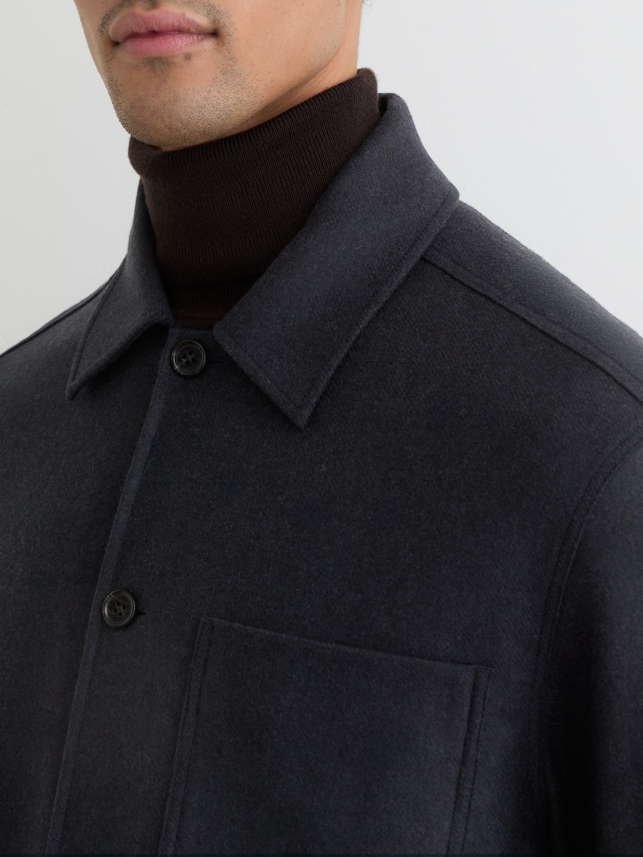 Product image 5 of 5, which shows Reiss Cooper Wool-Blend Patch-Pocket Overshirt, Navy, XS