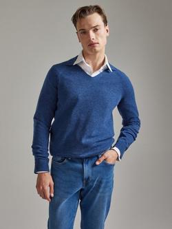 SALTS Unisex Split Neck Pure Cashmere Polo Jumper - view 2, Denim Blue