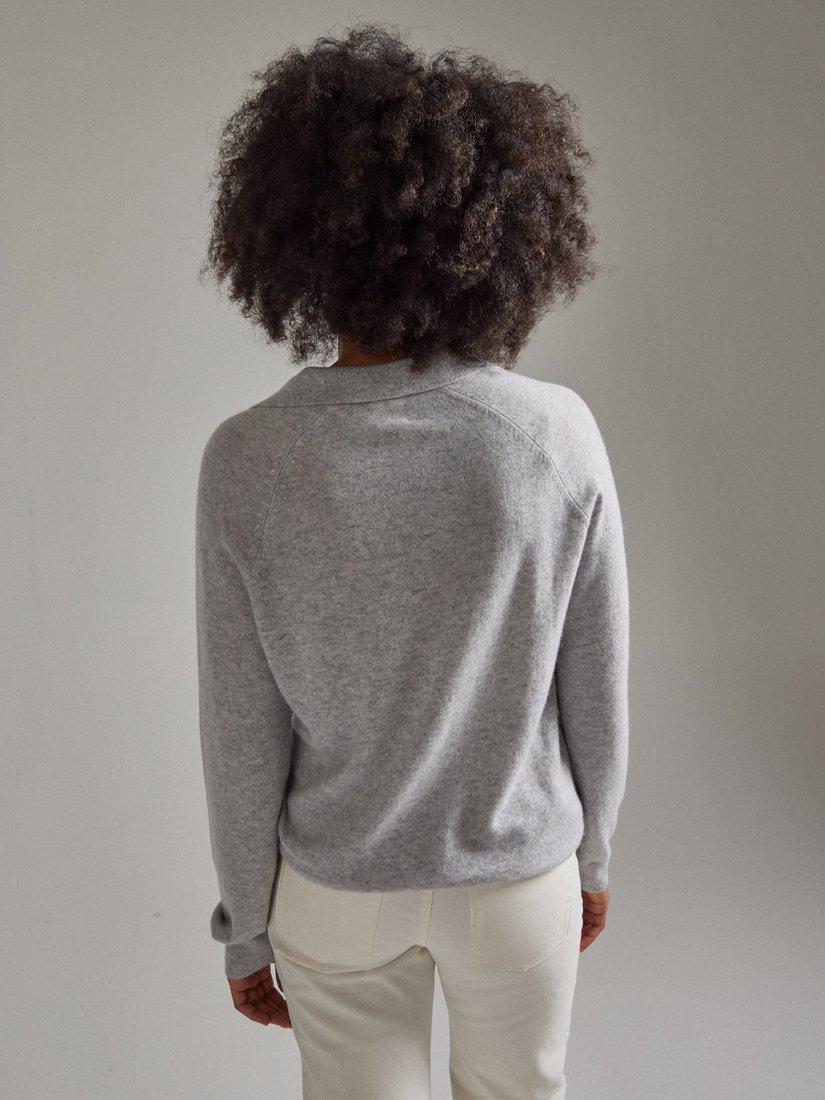 Product image 2 of 4, which shows SALTS Unisex Split Neck Pure Cashmere Polo Jumper, Grey Marl, L