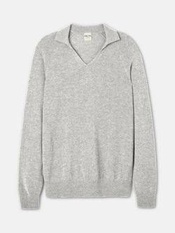 SALTS Unisex Split Neck Pure Cashmere Polo Jumper, Grey Marl