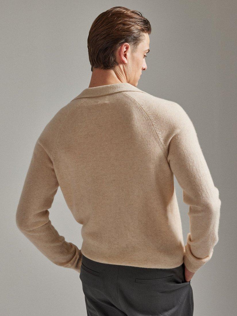 Product image 4 of 5, which shows SALTS Unisex Split Neck Pure Cashmere Polo Jumper, Sand, S