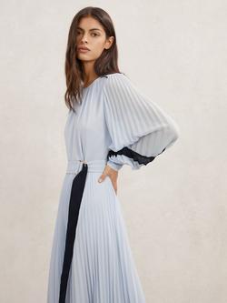 Reiss Tori Colour Block Pleated Dress, Blue/Navy