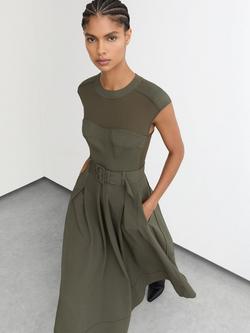 Reiss Ava Belted Midi Dress, Khaki, Khaki