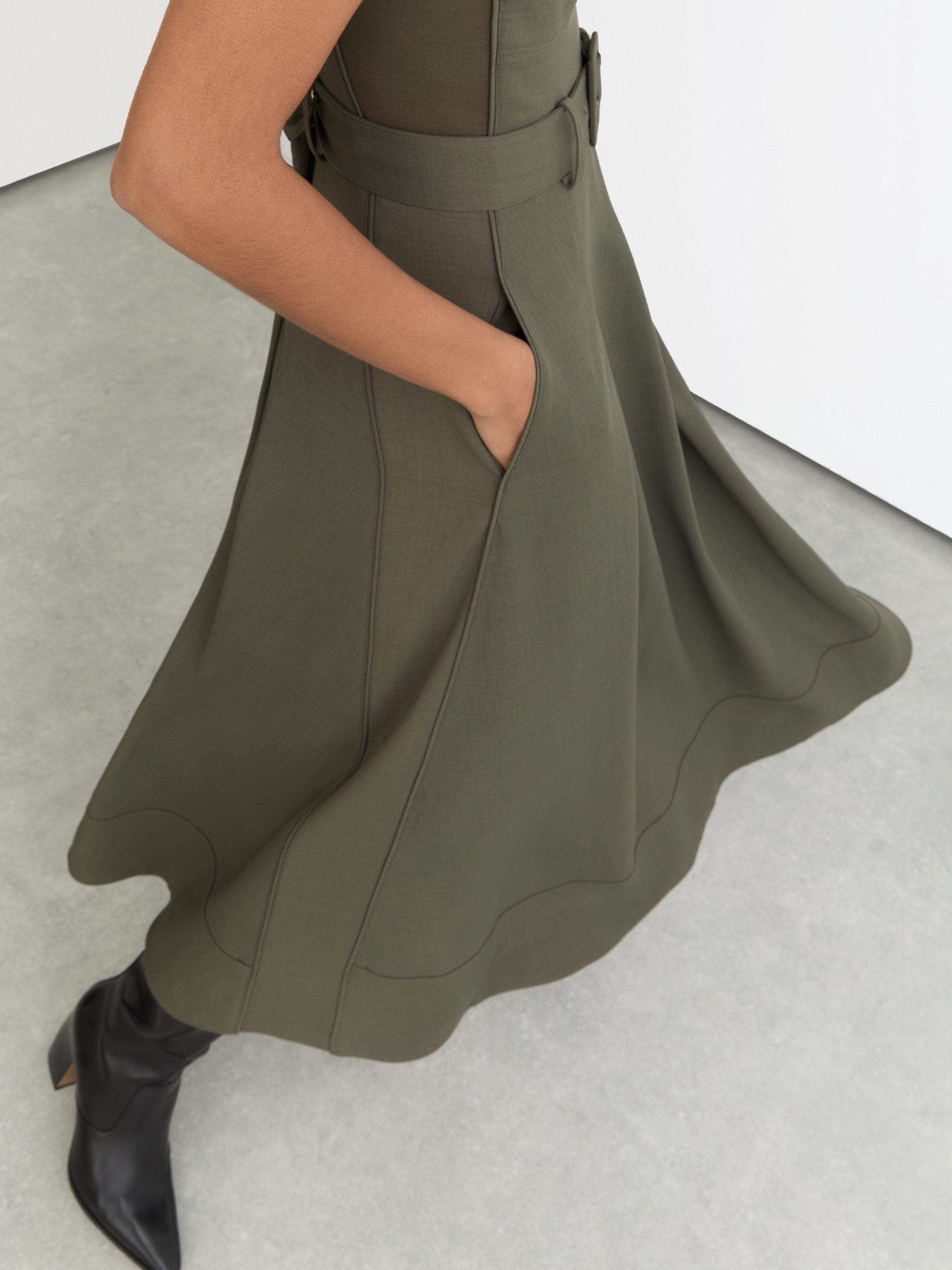 Product image 2 of 6, which shows Reiss Ava Belted Midi Dress, Khaki, 6