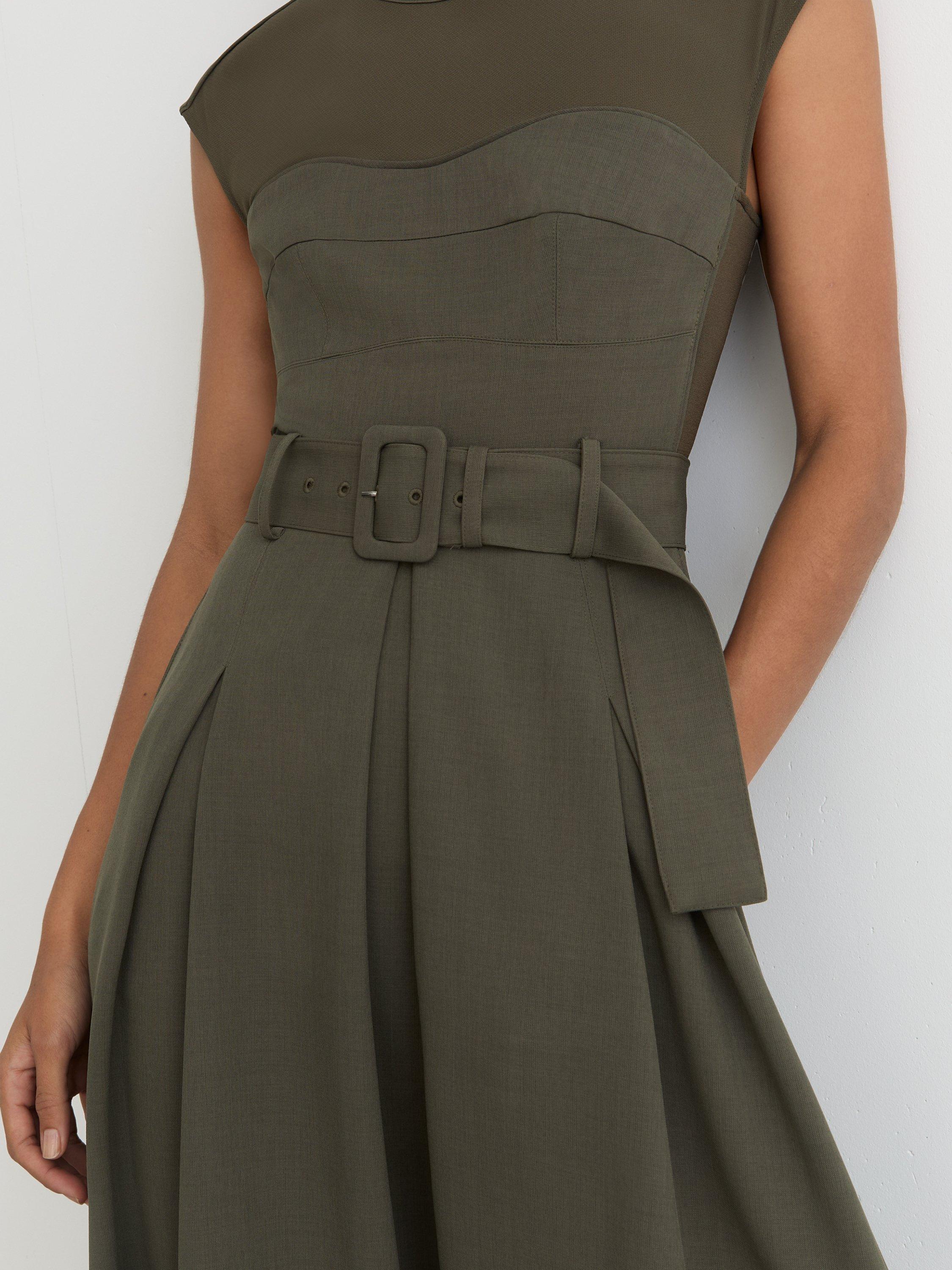Product image 6 of 6, which shows Reiss Ava Belted Midi Dress, Khaki, 6