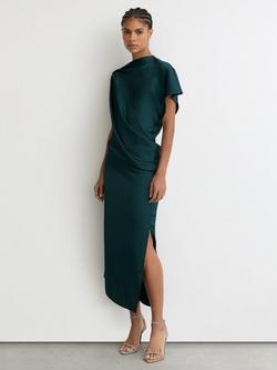 Reiss Kenzie Drape Midi Dress, Teal Green, Teal Green