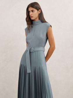 Reiss Ania Pleated Skirt Midi Dress, Blue, Blue