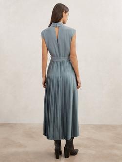 Reiss Ania Pleated Skirt Midi Dress, Blue - view 2, Blue