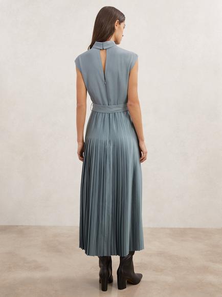 Reiss Ania Pleated Skirt Midi Dress, Blue - view 2, Blue