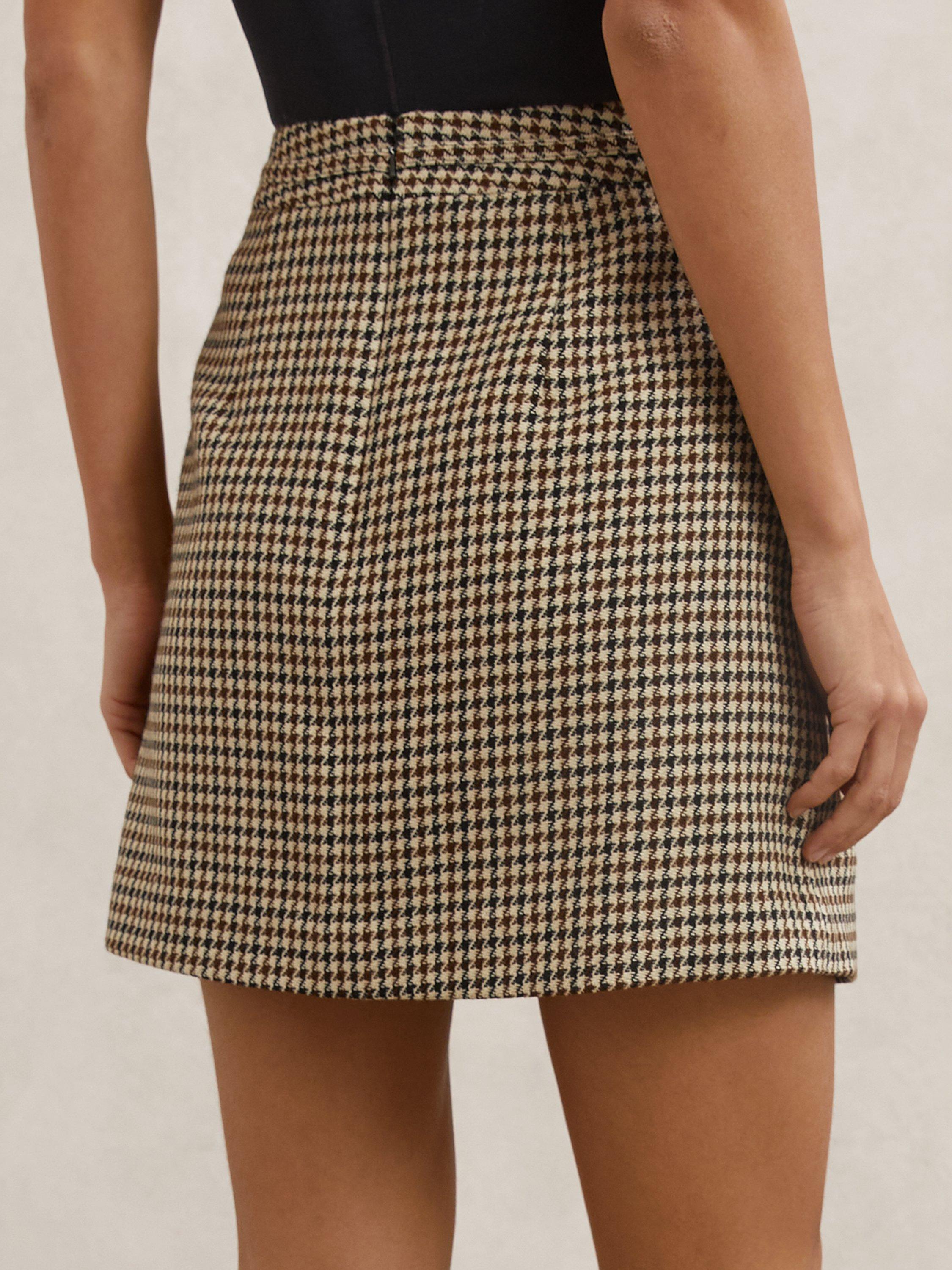 Product image 2 of 5, which shows Reiss Beatrix Check Wool Blend Mini Skirt, Neutral, 6