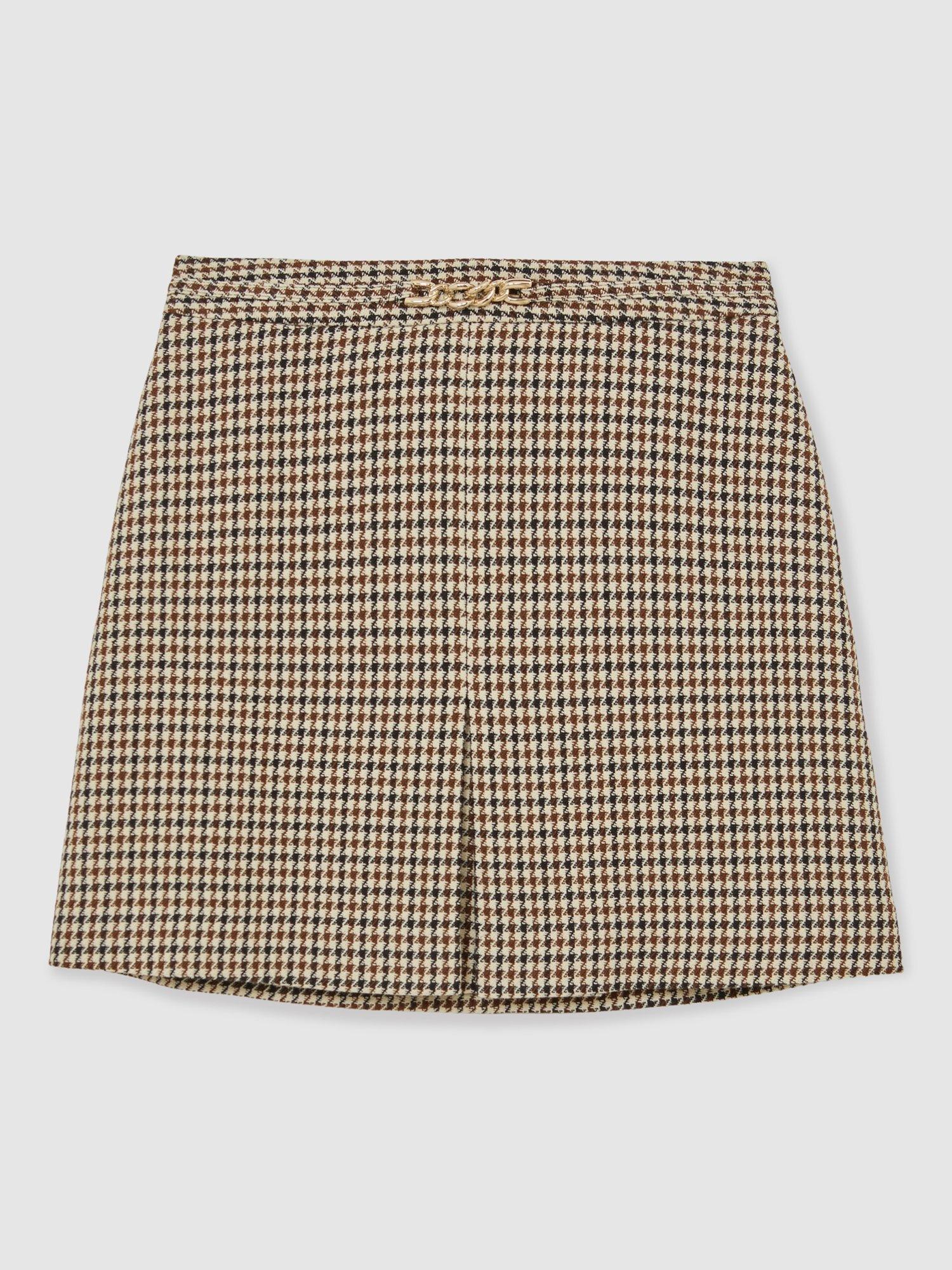 Product image 3 of 5, which shows Reiss Beatrix Check Wool Blend Mini Skirt, Neutral, 6