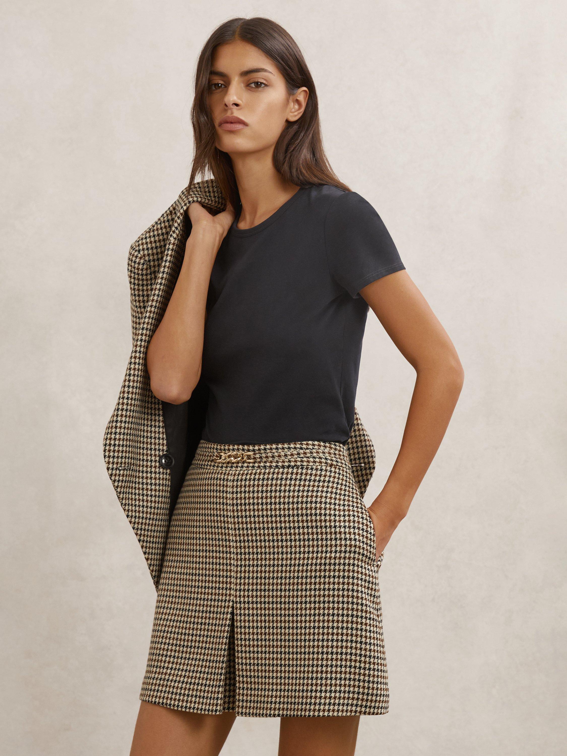 Product image 5 of 5, which shows Reiss Beatrix Check Wool Blend Mini Skirt, Neutral, 6