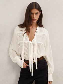 Reiss Josephine Stripe Tie Detail Top, Ivory, Ivory