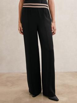 Reiss Sonnie Stripe Waistband Wide Leg Trousers, Black, Black