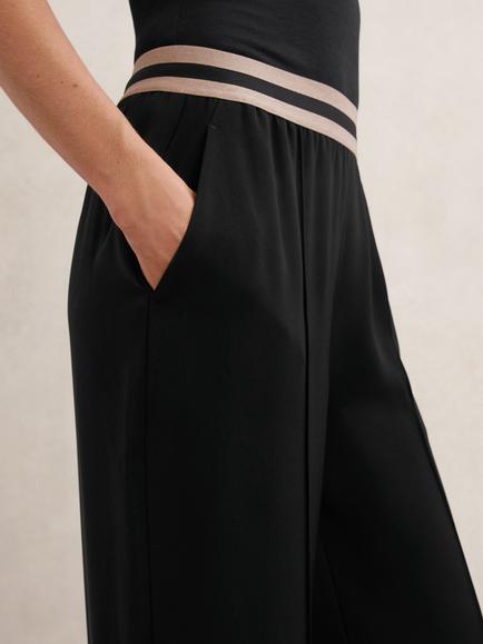 Reiss Sonnie Stripe Waistband Wide Leg Trousers, Black - view 2, Black