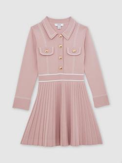 Reiss Kids' Sapna Long Sleeved Pleated Dress, Pink - view 2, Pink