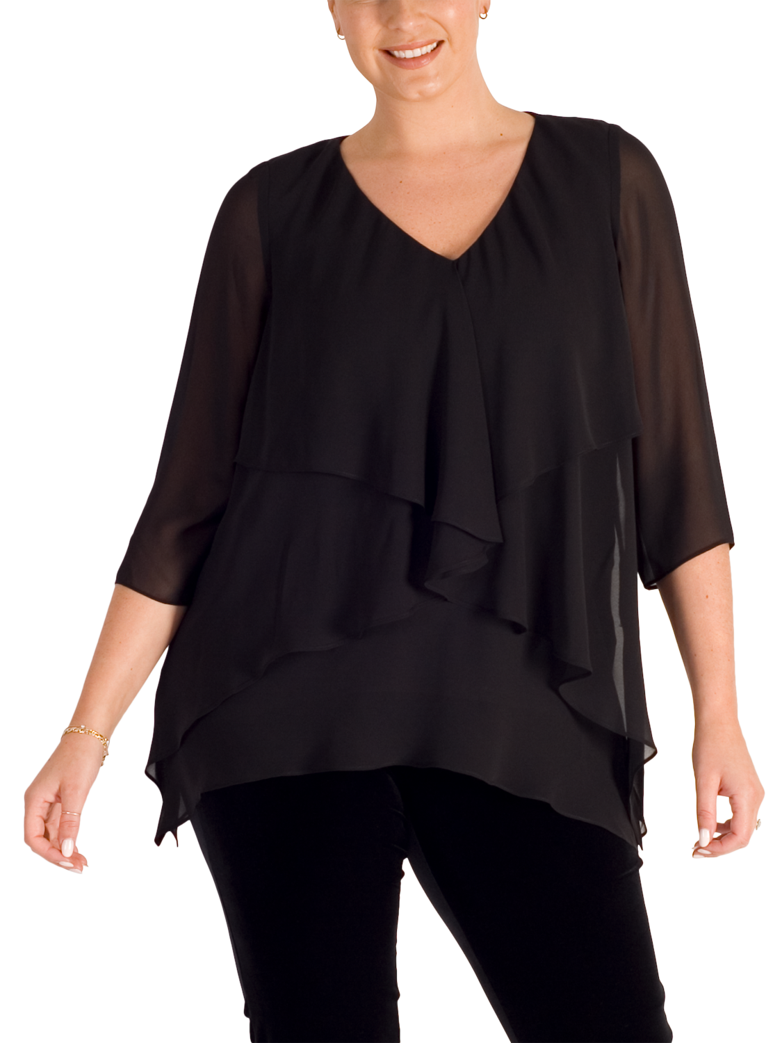 Product image 1 of 6, which shows chesca Curve Double Layer Top, Black, 14