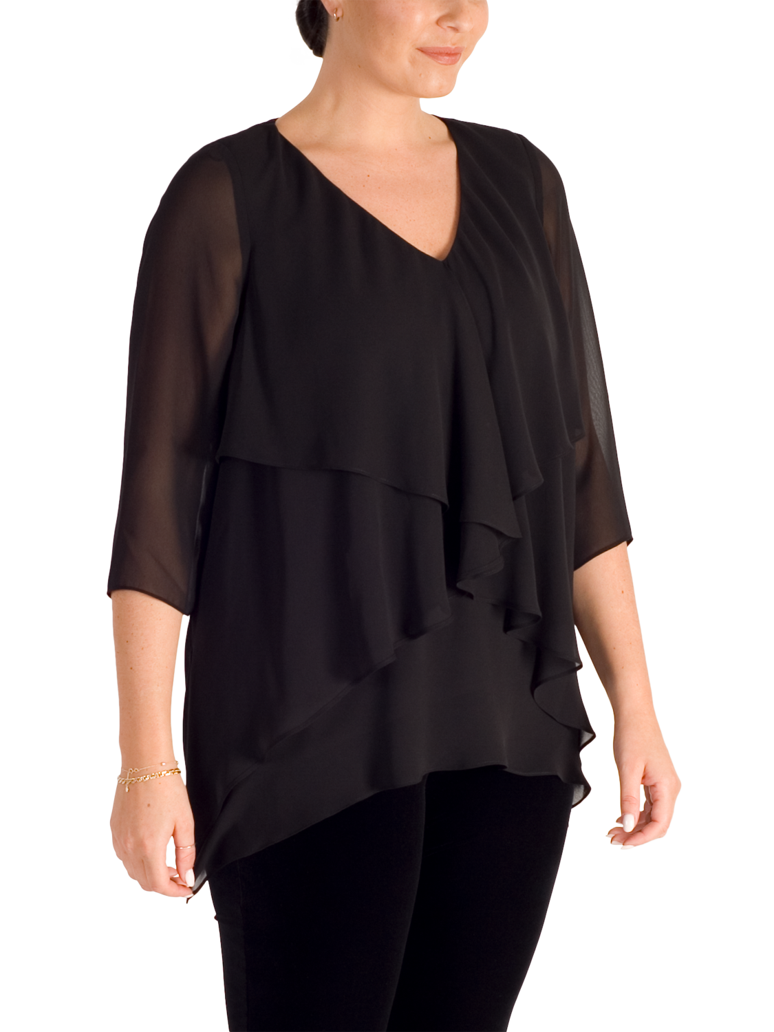 Product image 3 of 6, which shows chesca Curve Double Layer Top, Black, 14
