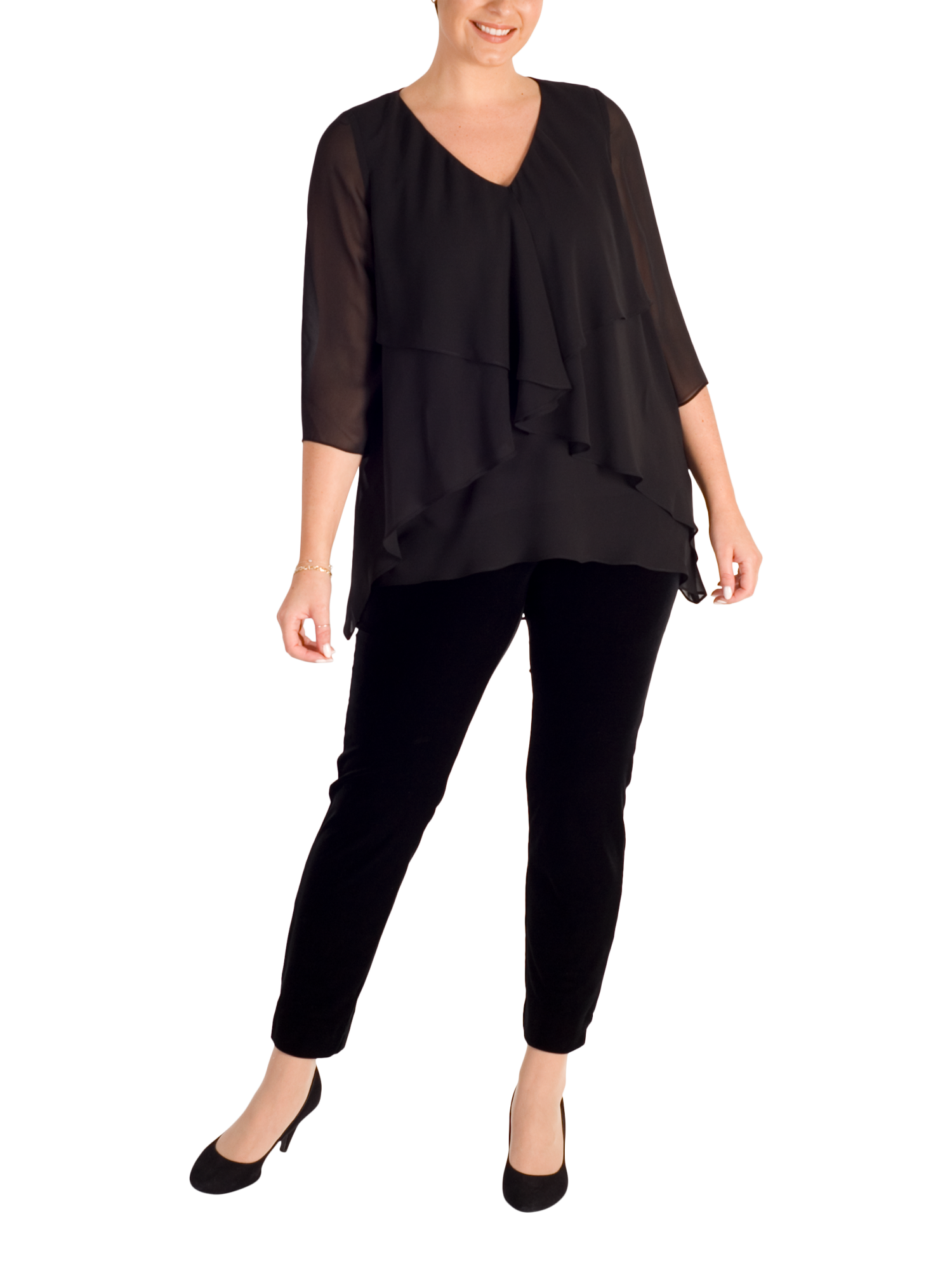 Product image 4 of 6, which shows chesca Curve Double Layer Top, Black, 14