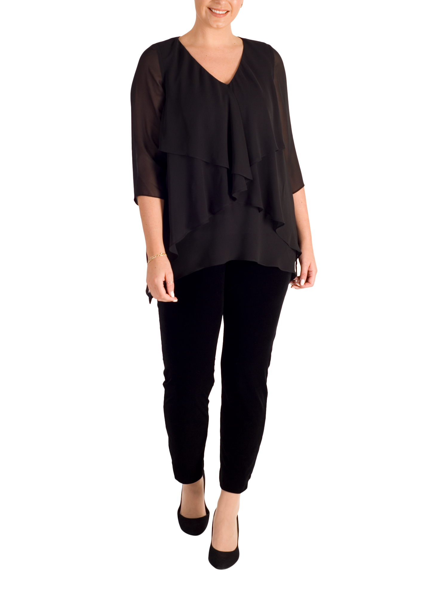 Product image 5 of 6, which shows chesca Curve Double Layer Top, Black, 14