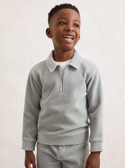 Reiss Kids' Bert Cotton Blend Zip Neck Sweatshirt, Soft Grey, Soft Grey