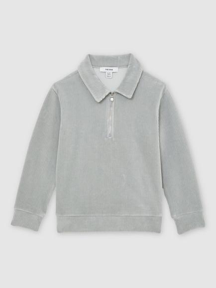 Reiss Kids' Bert Cotton Blend Zip Neck Sweatshirt, Soft Grey - view 2, Soft Grey