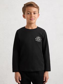 Reiss Kids' Stefan Pure Cotton Long Sleeved T-Shirt, Black, Black