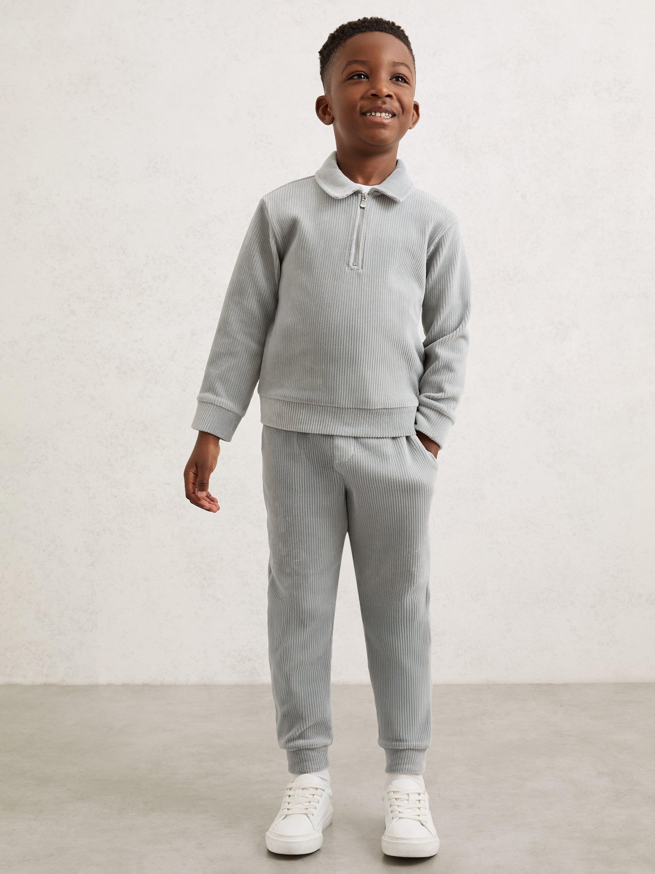 Product image 3 of 4, which shows Reiss Kids' Cotton Blend Drawstring Joggers, Grey, 3-4 years