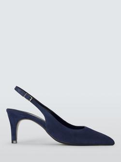 John Lewis Gracious Suede Mid Heel Slingback Court Shoes, Navy, Navy