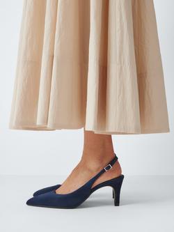 John Lewis Gracious Suede Mid Heel Slingback Court Shoes, Navy - view 2, Navy
