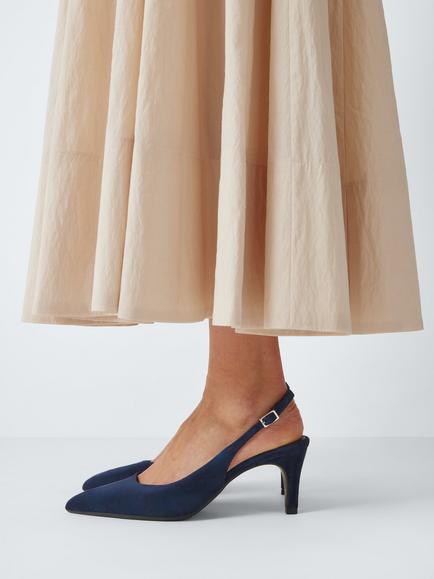 John Lewis Gracious Suede Mid Heel Slingback Court Shoes, Navy - view 2, Navy