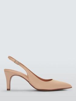 John Lewis Gracious Leather Mid Heel Slingback Court Shoes, Beige, Beige
