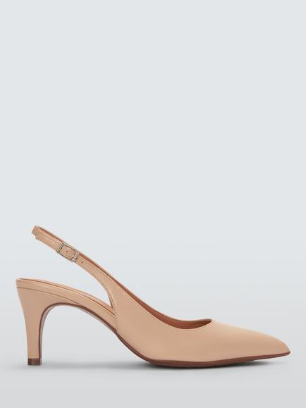 John Lewis Gracious Leather Mid Heel Slingback Court Shoes, Beige, Beige