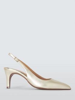 John Lewis Gracious Leather Mid Heel Slingback Court Shoes, Gold, Gold