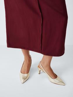 John Lewis Gracious Leather Mid Heel Slingback Court Shoes, Gold - view 2, Gold