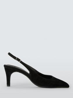 John Lewis Gracious Suede Mid Heel Slingback Court Shoes, Black, Black
