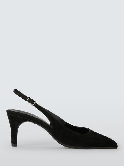 John Lewis Gracious Suede Mid Heel Slingback Court Shoes, Black, Black