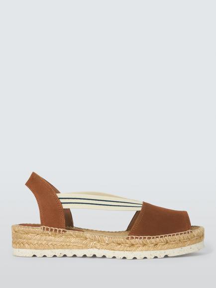 John Lewis Kallies Suede Open Toe Elasticated Flat Espadrille Sandals, Tan, Tan