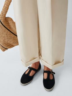 John Lewis Lily T-Bar Mary Jane Ballerina Espadrille Sandals, Black - view 2, Black