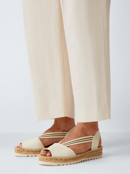 John Lewis Kallies Leather Open Toe Elasticated Flat Espadrille Sandals, Off White - view 2, Off White