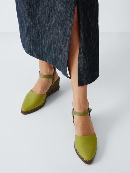 John Lewis Lana Pointed Wedge Tonal Espadrille Sandals, Green - view 2, Green