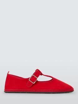 John Lewis Lily T-Bar Mary Jane Ballerina Espadrille Sandals, Red, Red