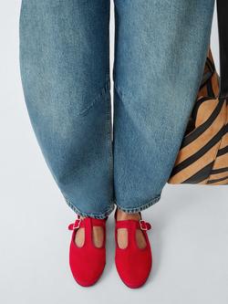 John Lewis Lily T-Bar Mary Jane Ballerina Espadrille Sandals, Red - view 2, Red