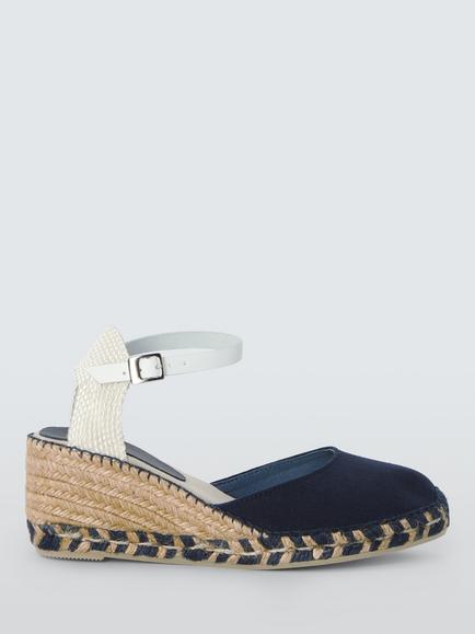 John Lewis Lloretta Two Part Closed Toe Wedge Heel Espadrille Sandals, Navy, Navy