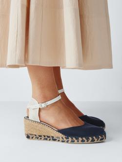 John Lewis Lloretta Two Part Closed Toe Wedge Heel Espadrille Sandals, Navy - view 2, Navy
