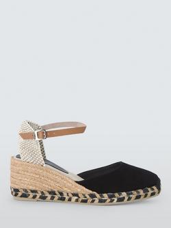 John Lewis Lloretta Two Part Closed Toe Wedge Heel Espadrille Sandals, Black, Black