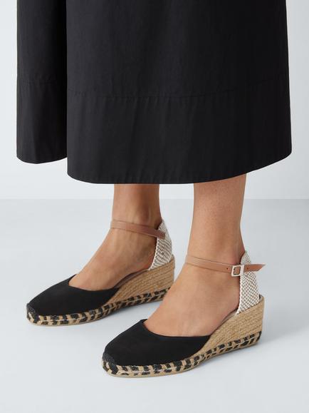 John Lewis Lloretta Two Part Closed Toe Wedge Heel Espadrille Sandals, Black - view 2, Black