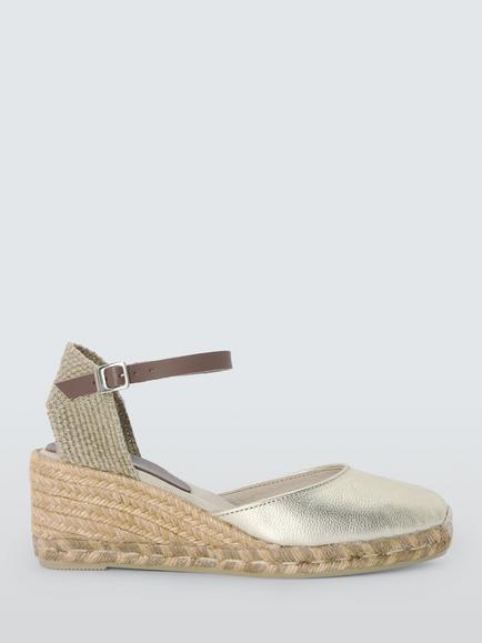 John Lewis Lloretta Two Part Closed Toe Wedge Heel Espadrille Sandals, Gold, Gold